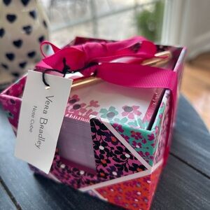 Vera Bradley Pink and Teal Floral Note Cube with Ribbon